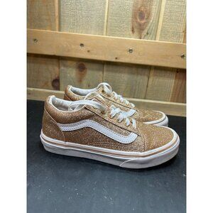 Vans Kids Gold Glitter Old Skool Sneakers Size 2 Lace-Up White Stripe Rubber Sol